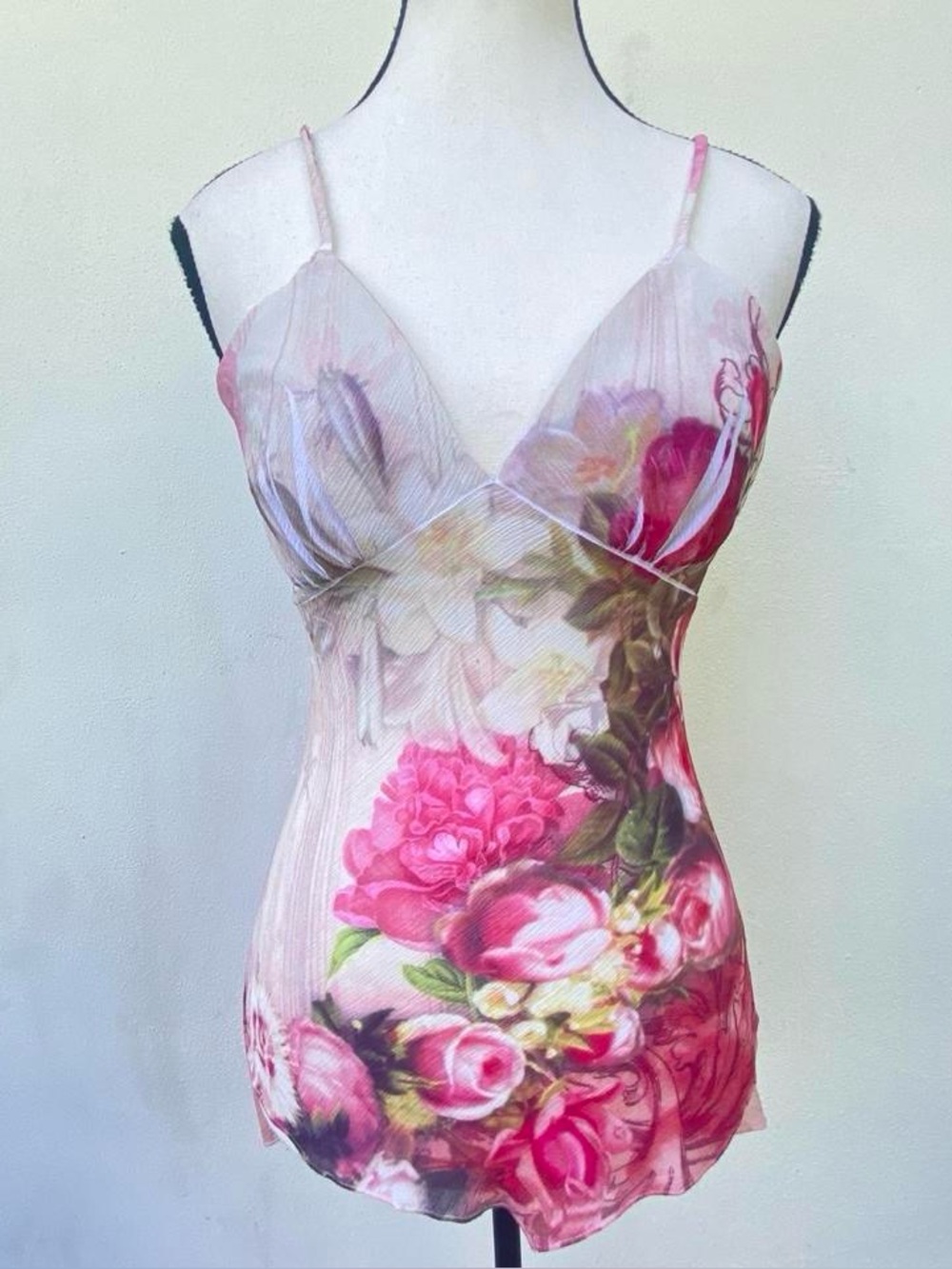 Y2K EURO De Age Cream & Pink Multicolor Floral Painting Fairy Tank Top Medium
